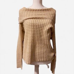 Off-the-Shoulder Tan‎ Sweater- size medium | beige with gold sparkle